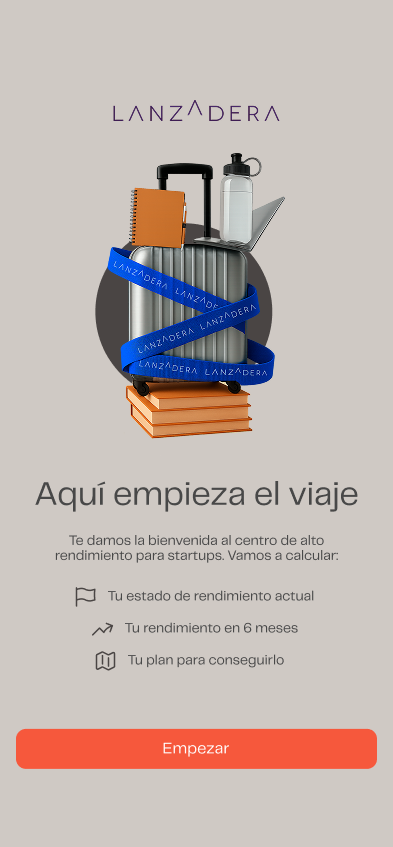 Pantalla de bienvenida de la Web App: Aquí empieza el viaje, con los tres cálculos del programa y el botón Empezar